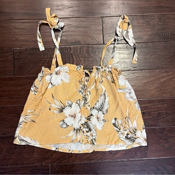 Rip curl tank top yellow white flowers tie straps flowy boho beachy Sz. Small - Picture 2 of 4